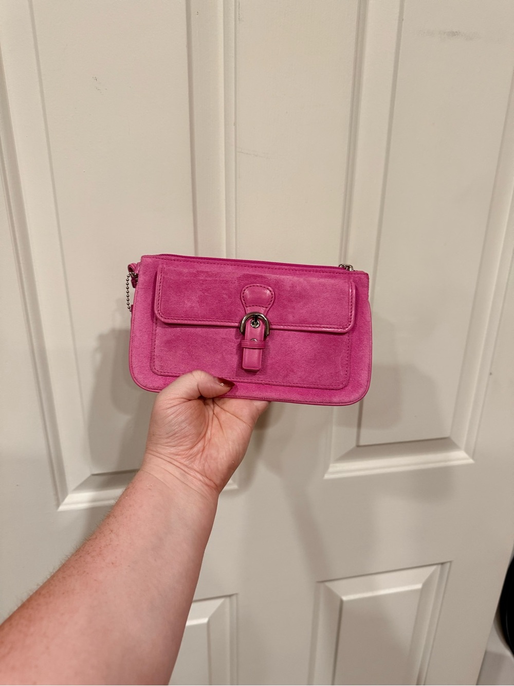 Coach Soho Suede Buckle Wristlet Pink Crossbody